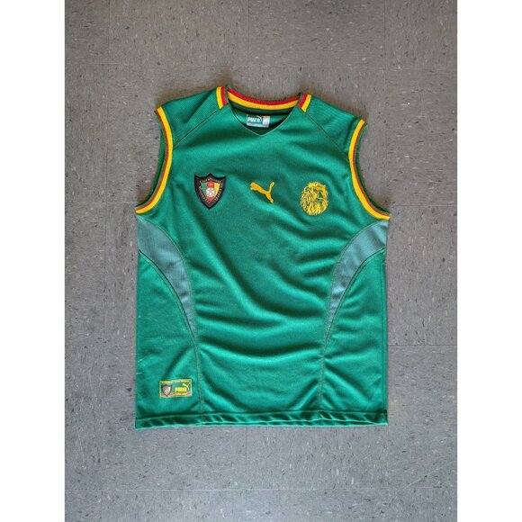 CAMEROON NATIONAL TEAM 2002-03 HOME PUMA Sleeveless Banned SOCCER JERSEY XL - Picture 1 of 8
